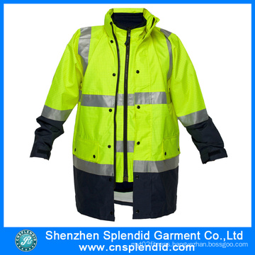 Wholesale High Visibility Reflective Safety PU Coated Roadway Rain Jacket